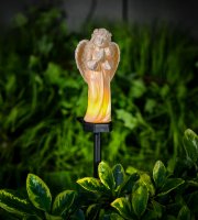 Solárny anjelik – s vtáčikom – 1 teplobiela LED – živica – 48 x 11 x 6,5 cm