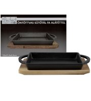 Liatinová hranatá zapekacia misa s drevenou podložkou