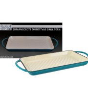 Smaragdovo modrý smaltovaný liatinový grilovací plech 33*21,5 cm