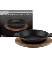 Liatinová okrúhla zapekacia misa s drevenou podložkou