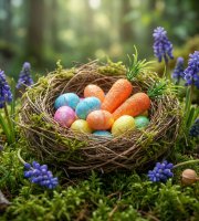 Veľkonočná dekorácia - pena - trblietavé - vajce, mrkva - 36 ks / balenie