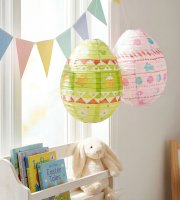 Veľkonočná dekorácia - papierový lampión - vajíčko - zelený, ružový - Ø30 cm