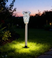 Zapichovacia solárna lampa – 1× teplá biela – chróm – 6 x 38,5 cm