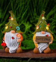 LED solárny škriatok – 2 typy - teplá biela LED – živica – 10 x 8,5 x 18,5 cm