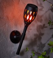 LED solárna lampa – zapichovacia / nástenná / voľne stojaca – efekt plameňa – 12 LED – 90 x 410 mm