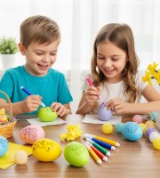 Veľkonočné maľovateľné vajíčka so 4 fixkami – 6 farebných vajíčok – 6 cm