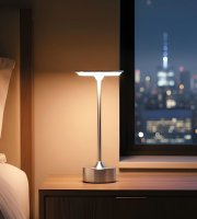 Stolná lampa - strieborný kov - nastaviteľná farebná teplota, jas - akumulátorová - USB