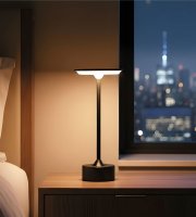 Stolová lampa - čierny kov - nastaviteľná farebná teplota, jas - akumulátorová - USB