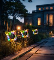 Zapichovacia solárna lampa – motýľ – žltý – 13 x 6,5 x 35 cm – teplá biela + farebné LED