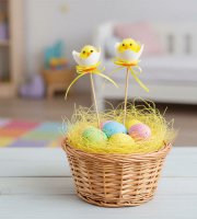 Veľkonočná dekorácia - zapichovacie vajíčko s kuriatkom - 27 x Ø4,5 cm - 2 ks / balenie