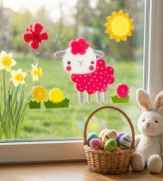 Veľkonočná dekorácia - nálepka - s ovečkou - 19 x 19 cm