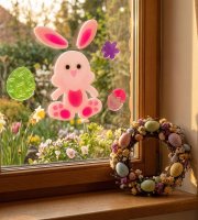 Veľkonočná dekorácia - nálepka - s zajačikom - 19 x 19 cm