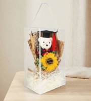 Umelá rastlinná dekorácia - slnečnica s medvedíkom - 26 x 10,5 x 14 cm