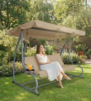 Záhradná hojdačka - 200 x 120 x 164 cm - tmavobéžová - s držiakom na pohár