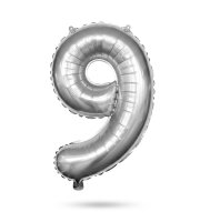 Narodeninový fóliový balón číslo 9 - strieborný - 40
