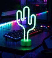 Neónová LED lampa - zelený kaktus - 3 x AA + USB - 18,5 x 8,5 x 28 cm