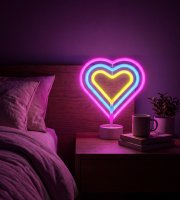 Neónová LED lampa - farebné srdce - 3 x AA + USB - 25,2 x 1,6 x 23 cm