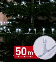 Svetelná reťaz – 50 m – studená biela – 1000 LED – 220–240 V – 9 W – priehľadný kábel