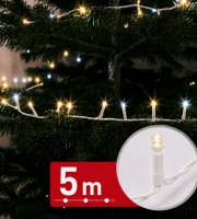 Svetelná reťaz - 5 m - 200 teplá biela & 50 studená biela LED - 100-240V - 6W - biely kábel