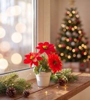 Poinsettia v kvetináči – červená – 18 cm